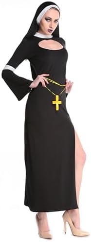 GRAJTCIN Halloween Nun Costume for Women Plus Size 4-Pcs Mother Cosplay Dress Scary Nun Habit