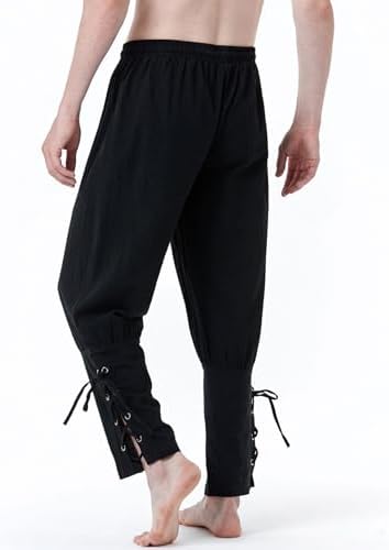 JEMITOP Men's Pure Cotton Vintage Ankle Banded Pants for Renaissance Pirate Viking Medieval Costume