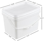5 Gallon Rectangular Plastic Bucket Pail with Lid, 4 Pack White Square Bucket Pail Container with Handle for Food Storage