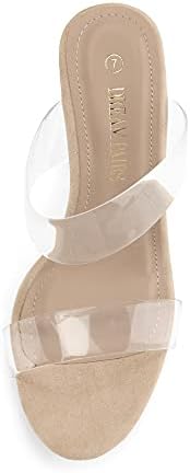 DREAM PAIRS Women's Clear Two Strap Open Toe High Heels Block Chunky Slip on Platform Comfortable Dress Heeled Sandals