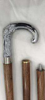 Elephant Walking Stick Brown Wooden Cane with Shinny Silver Brass Designer Handle Vintage Designer Walking Wooden Cane for Gift Men & Women (Elephant Trunk)