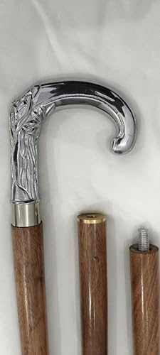Elephant Walking Stick Brown Wooden Cane with Shinny Silver Brass Designer Handle Vintage Designer Walking Wooden Cane for Gift Men & Women (Elephant Trunk)
