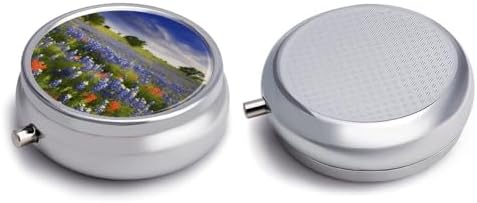 Texas Bluebonnets Scenery Pill Case with 3 Compartments Round Pill Box Cute Travel Pills Container Mini Pills Organizer Pocket Mini Medicine Storage for Storing Vitamins Supplements