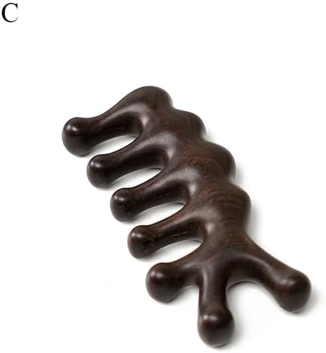Head Meridian Massage Comb Green Sandalwood Five Wide Tooth Comb Acupuncture Therapy Blood Circulation Anti-static Hair Brush (C)