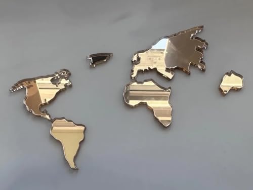World Map Cake Topper Charm - Golden Acrylic Travel Theme Cake - World Map Cake Decor for Travel Theme, Gap year, Honeymoon - Continents Cake Decoration