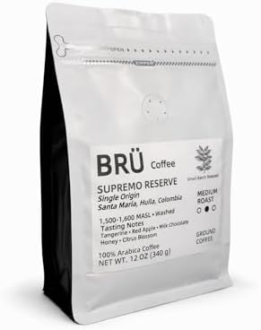 BRÜ Coffee Colombian Ground Coffee - Medium Roast - Single Origin - Huila High Elevation - 100% Arabica - Washed