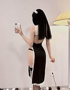 Women Sexy Chinese Cheongsam Cosplay Costume Outfit Roleplay Anime lingerie High Split Lace Dress
