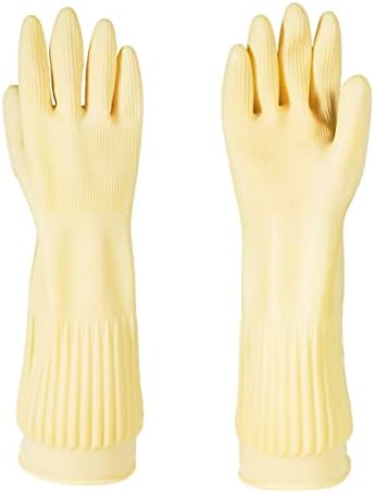 Mamison Kitchen Rubber Glove Pink (XXL Size 1 Pairs) Reusable Waterproof Household Dish washing Cleaning Rubber Gloves, Non-Slip Kitchen Gloves (White)