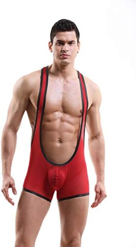 Swbreety Men's One-Piece Mesh Bodysuit Jockstrap Wrestling Singlet Underwear