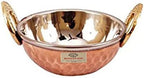 bona fide copper Serving Bowl,Stainless Steel Hammered Karahi and bowl Indian Dishes Serve Ware and tableware(7 inch diameter,(500 ml each) with serving spoon,copper bowl small set only for serving