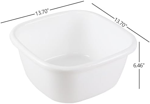 3 Pack 16 Quart Square Deep Kitchen Plastic Wash Basin, Plastic Dish Pans for Washing Dishes, White