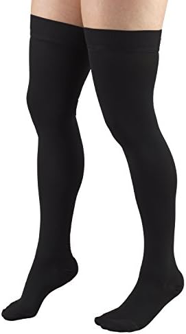 Truform 20-30 mmHg Compression Stockings for Men and Women, Thigh High Length, Dot Top, Closed Toe, Black, 2X-Large