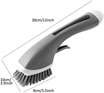 Dish Brush with Soap Dispenser, Soap Control Dishwand Reusable Scrubbing for Kitchen Countertop Sink Washing Tool (Color : Grey)