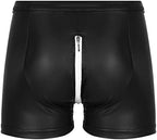 Mens Sexy Open Crotch Leather Short Pants For Sex Latex Zipper Patent Leather Boxer