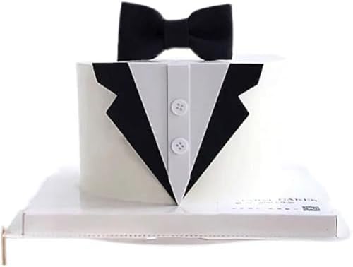 10 Sets Creative Suit Bow Cake Toppers Father's Day Theme Party EVA Cake Insert Topper Decorations for Dad Birthday Party Supplies, Black and White