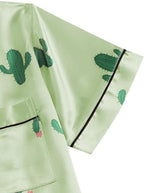 Remidoo Women's Silk Satin Pajama Set Striped Button Up Pjs Short Sleeve Loungewear