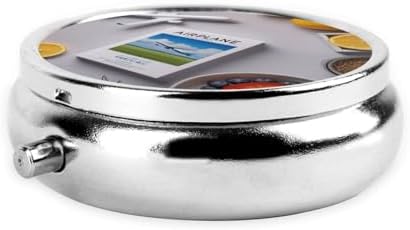 Airplane Printed Pill Organizer,Round Travel Pill Organizer Mini Medicine Pill Box for Purse Iron Plating