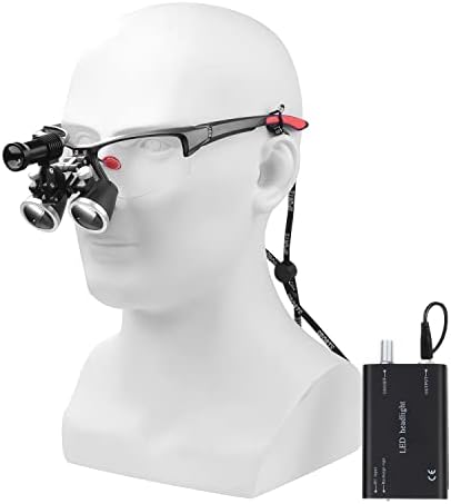 EustomA 3.5X Binocular Loupes Magnifier with 5W LED Clip on Headlight Optical Glass Headlamp with Two Clips Adjustable Cloth Bag DY-409-3.5X (Black)