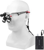 EustomA 3.5X Binocular Loupes Magnifier with 5W LED Clip on Headlight Optical Glass Headlamp with Two Clips Adjustable Cloth Bag DY-409-3.5X (Black)