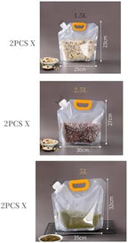 6pcsFood Storage Bags, Grain Moisture-proof Sealed Bag,Stand Up Food Bags Large Reusable Sealed Bag with Handle and Cap BPA Free (2X1.5L+2X2.5L+2X5L)