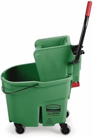 Rubbermaid Commercial Products WaveBrake 35 QT Side-Press Mop Bucket and Wringer Combo on Wheels Green for Heavy-Duty Floor Cleaning