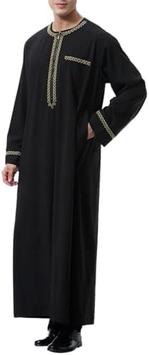 LVCBL Kaftan for Men Long Sleeve Mens Thobe Big And Tall Muslim Clothes Dubai Caftan Gown