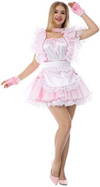 JOLINE Sissy Lace Frilly Satin Square Neckline Dress Uniform Crossdressing