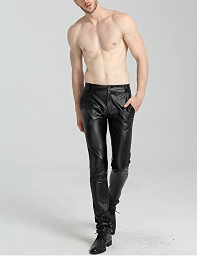 Faleave Men's Faux Leather Pants Skinny Stretch Black Red Slim Fit Suit Pants