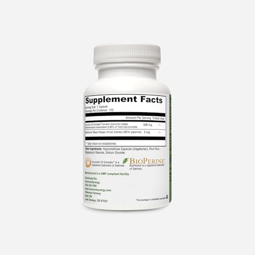 Curcumin C3 Complex ® with BioPerine ® - Ultra HIGH Potency - 120 ea. - Each 500 mg Capsule Features a Turmeric Extract standardized to Curcuminoids - Trademarked and Patented