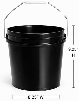 MKS Plastics 2-Gallon Bucket with Airtight Lid – Made in USA, Food Grade BPA Free Plastic, Heavy Duty Multi-Use, Metal Handle with Grip, Stackable Storage – Black, 1 Pack