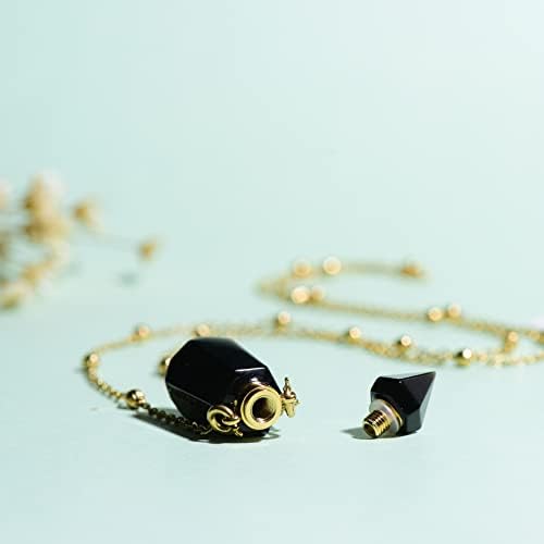 Obsidian Perfume Bottle Necklace Aromatherapy Necklace Hexagonal Pointed Essential Oil Diffuser Necklace for Women Vial Necklace (obsidian)