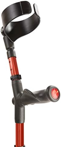 Flexyfoot Shock Absorbing Comfy Grip Double Adjustable Crutch - Improves Safety, Improves Grip, Reduces Shocks & Jarring – Left Handed - Red
