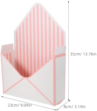 minkissy Envelope Flower Box 10pcs Set, Paper Flower Container with Folding Design, White and Pink Stripe Candy Storage Box for Bouquet Wrapping and Party Favor Packaging