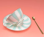 Bone China Tea Cup Set with Saucer Spoon - 3 Piece Set (7oz) - Cappuccino & Latte Cups - Mother's Day Gift
