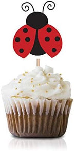 Ladybug Cupcake Topper Picks, 24-Pack Boy Girl Red Ladybugs Baby Shower Birthday Party Decorations