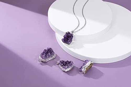 Jovivi Natural Amethyst Cluster Crystal Necklace for Women Men,Irregular Raw Rough Amethyst Quartz Stone Pendant Necklace Jewelry for Spiritual Reiki Healing,Beauty, Love and Positive Energy