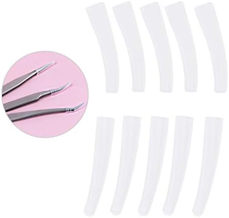 10Pcs Tweezers Cover, Grafting Eyelashes Tips Covers, Transparent Plastic Elbow Tweezers AntiDust NonSlip Eyelashes Grafting Tool