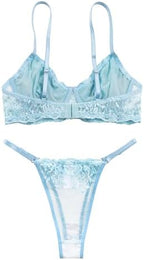 Lilosy Sexy Floral Embroidered Mesh Women Underwire Push Up Lingerie Set