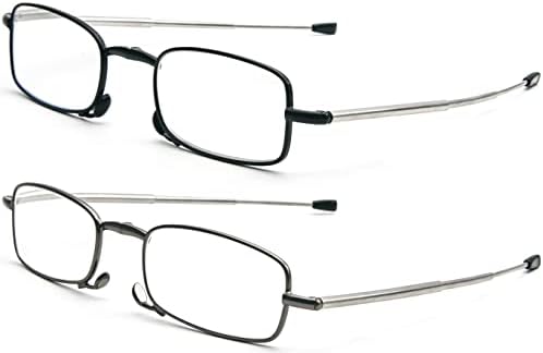 2 Pack Folding Reading Glasses for Men Women with Keychain Compact Bags Blue Light Blocking Portable Pocket Computer Readers,Black and Grey 2.5