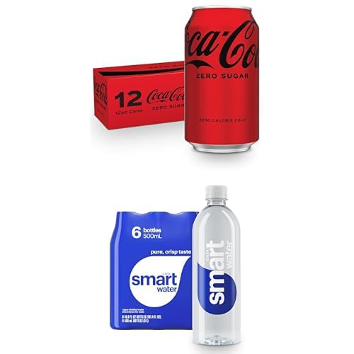 Bundle of Coca-Cola Zero Sugar Soda, 12 fl oz Cans, 12 Pack - Classic Cola Soft Drink Fridge Pack + Smartwater vapor distilled premium water, 16.9 Fl Oz (pack of 6)