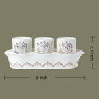 QINLANG White Buddhist 3 Altar Cups Set, Buddha Water Cup Set of 3, Ceramic Holy Water Offering Cups for Altar