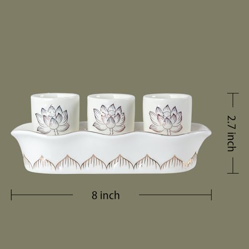 QINLANG White Buddhist 3 Altar Cups Set, Buddha Water Cup Set of 3, Ceramic Holy Water Offering Cups for Altar