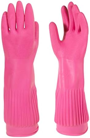 (Florian Mamison) Mamison Big Kitchen Rubber Glove Pink (XXL Size 1 Pairs) Reusable Waterproof Household Dish washing Cleaning Rubber Gloves, Non-Slip Kitchen Gloves