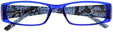 Eyekepper 5-Pack Spring Hinges Tiger Patterned Temples Rectangular Reading Glasses Readers Blue +2.25