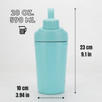 Ozizo Stainless Steel Shaker Bottle with 2 Springs, Insulated Shaker Cup for Protein Mixes, 20 oz, Cyan