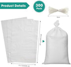 Windyun 300 Pcs White Empty Sandbags with Ties 18 x 30 Inch White Woven Polypropylene Sand Bags Bulk, Heavy Duty Sand Bags Flood Water Barrier for Hurricane Flooding, Construction