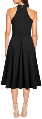 WOOSEA Womens Sleeveless Halter Neck Bodycon A-Line Cocktail Party Pockets Swing Dresses