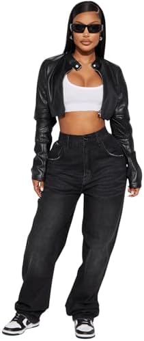 Women's Faux Leather Jacket Cropped Leather Jacket Women Bomber Motorcycle Jacket y2k Jacket