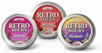 Retro Sours Candy Variety Pack (3 Pack) Hard Tangy Candy Assorted Flavors – Raspberry, Red Apple & Passionfruit – Tin Candy Bundle (Red Apple Raspberry Passionfruit 3 Pack)