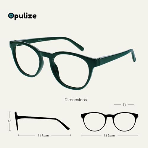 OPULIZE BLU Blue Light Blocking Reading Glasses for Women Men, Cool Round Frame with Anti-Glare Computer and Gaming Eyewear, UV and Eyestrain Protection, Green +1.50 (Pack of 1)